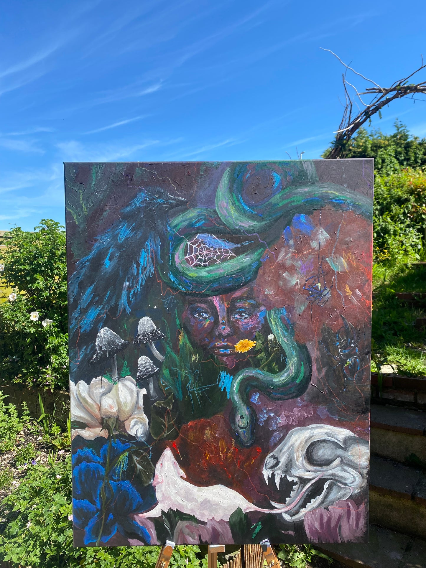 Hidden Beauty - Original Acrylic Painting on Canvas. Gothic Painting/Home Decor/Witch