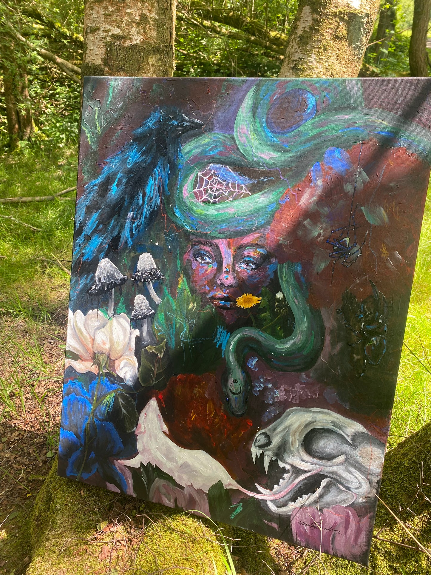 Hidden Beauty - Original Acrylic Painting on Canvas. Gothic Painting/Home Decor/Witch