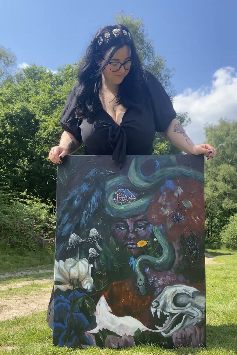 Hidden Beauty - Original Acrylic Painting on Canvas. Gothic Painting/Home Decor/Witch