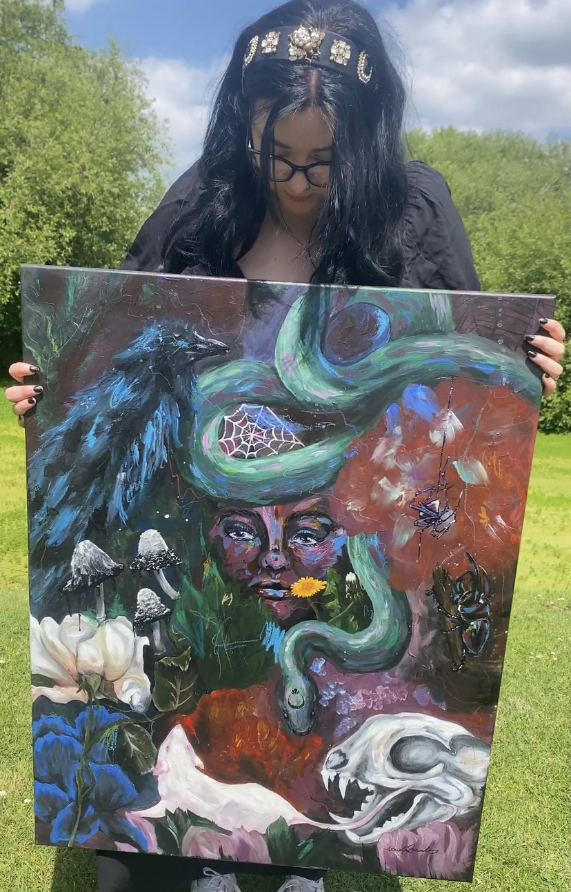 Hidden Beauty - Original Acrylic Painting on Canvas. Gothic Painting/Home Decor/Witch