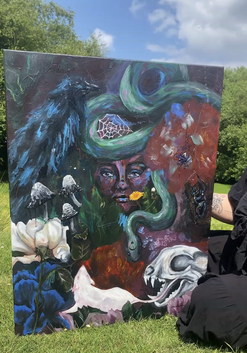 Hidden Beauty - Original Acrylic Painting on Canvas. Gothic Painting/Home Decor/Witch