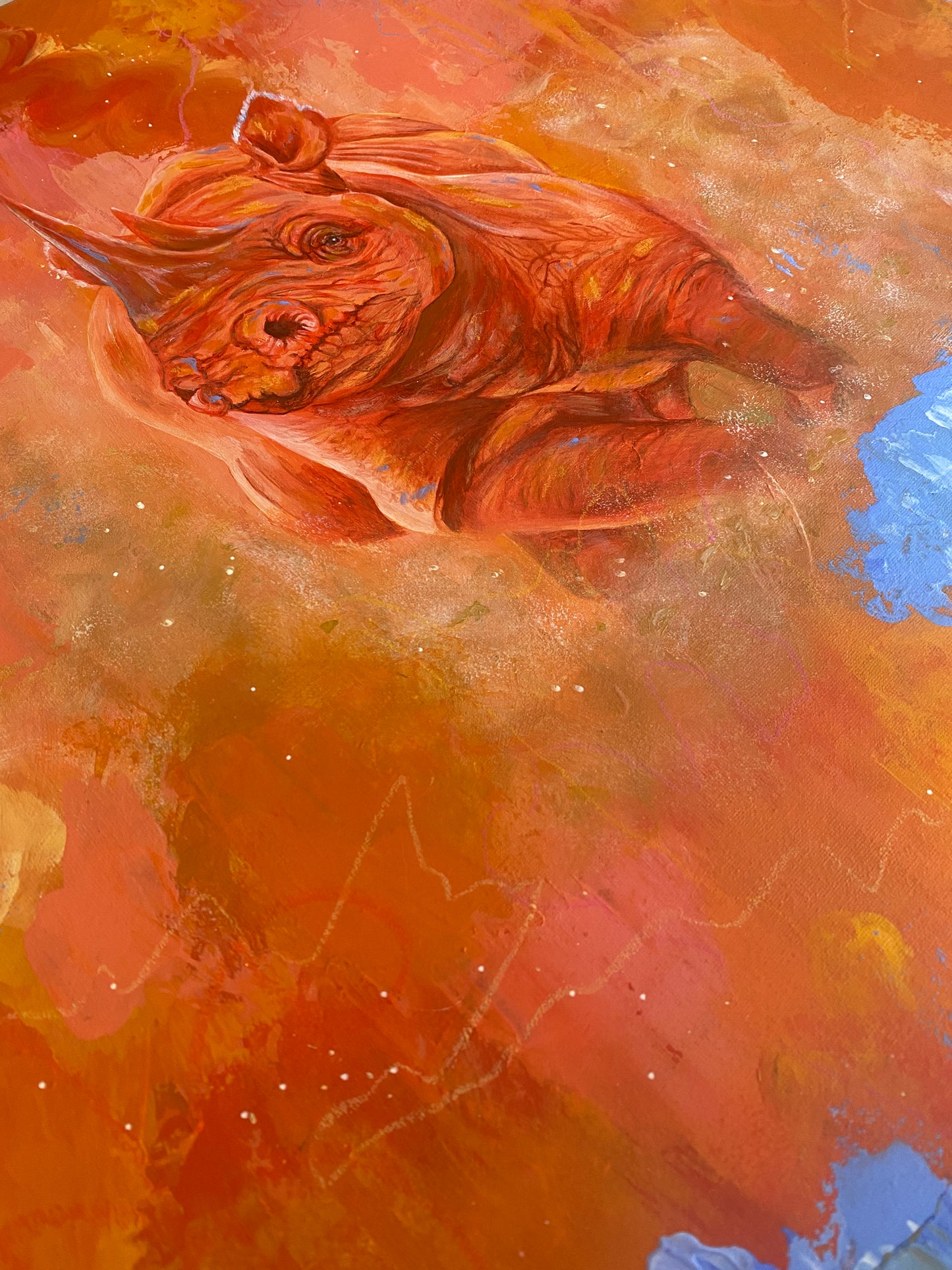 'Hope' - Rhino acrylic painting on canvas. Original painting for art collector. UK art collector. Animal painting. Wildlife artist. Wildlife painting. Rhino painting