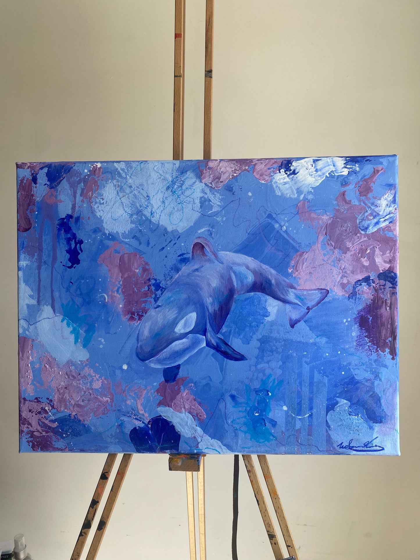 Killer - Orca/Killer Whale acrylic painting on canvas. Original painting for art collector. UK art collector. Animal painting. Wildlife artist. Wildlife painting. Killer Whale painting
