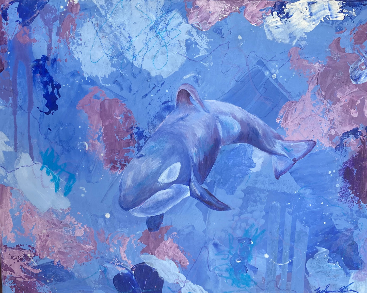 Killer - Orca/Killer Whale acrylic painting on canvas. Original painting for art collector. UK art collector. Animal painting. Wildlife artist. Wildlife painting. Killer Whale painting
