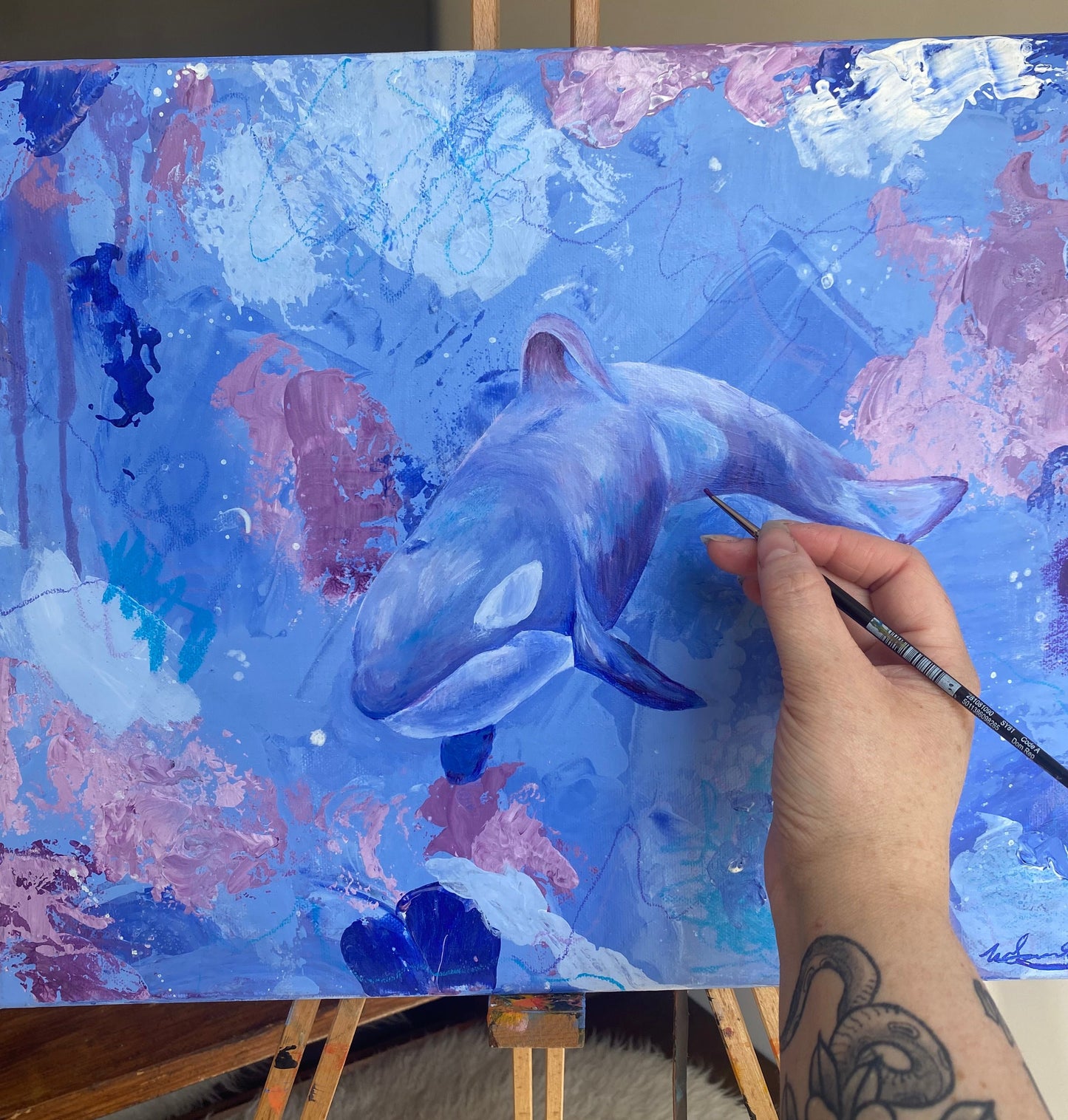 Killer - Orca/Killer Whale acrylic painting on canvas. Original painting for art collector. UK art collector. Animal painting. Wildlife artist. Wildlife painting. Killer Whale painting