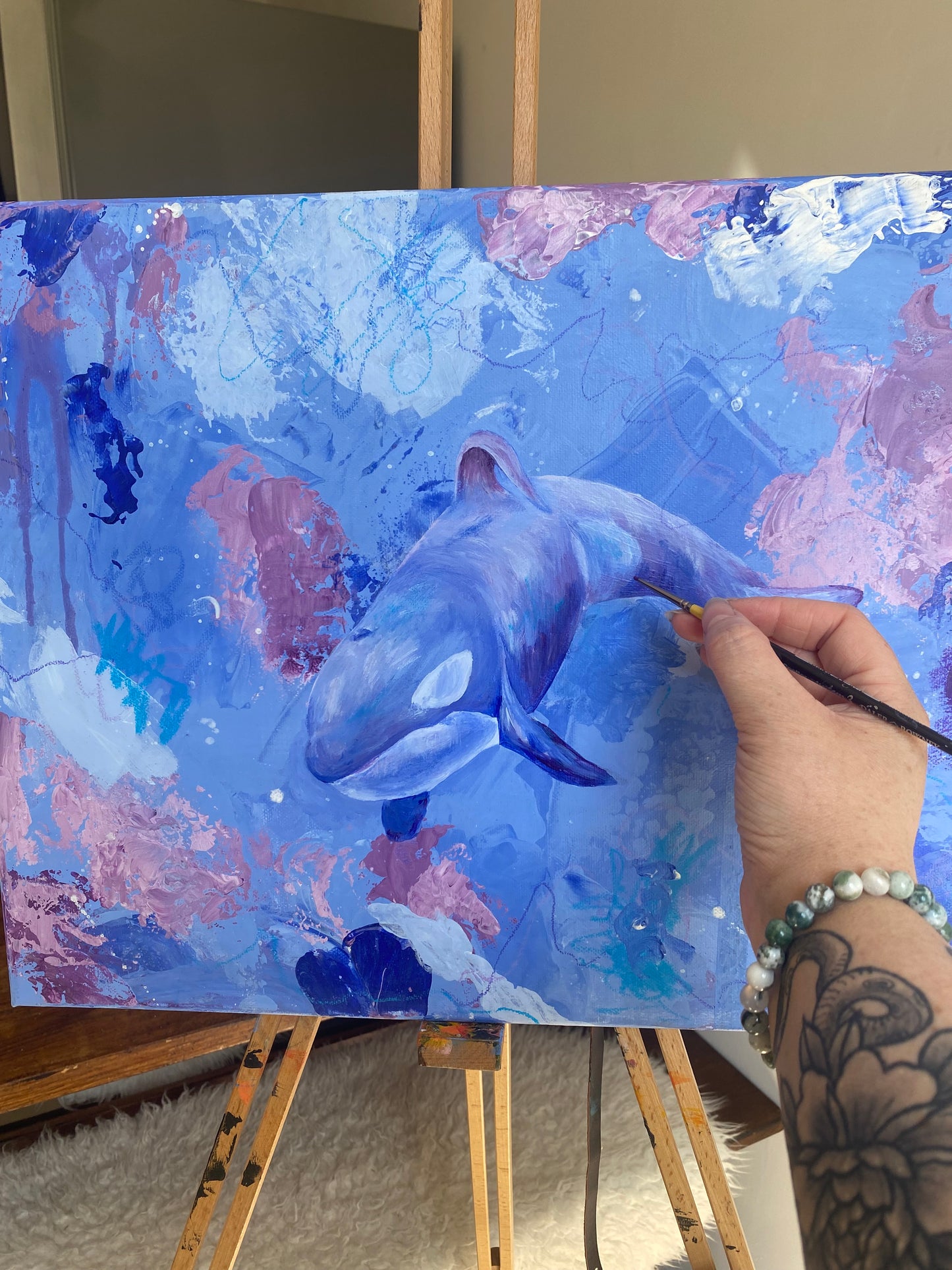 Killer - Orca/Killer Whale acrylic painting on canvas. Original painting for art collector. UK art collector. Animal painting. Wildlife artist. Wildlife painting. Killer Whale painting
