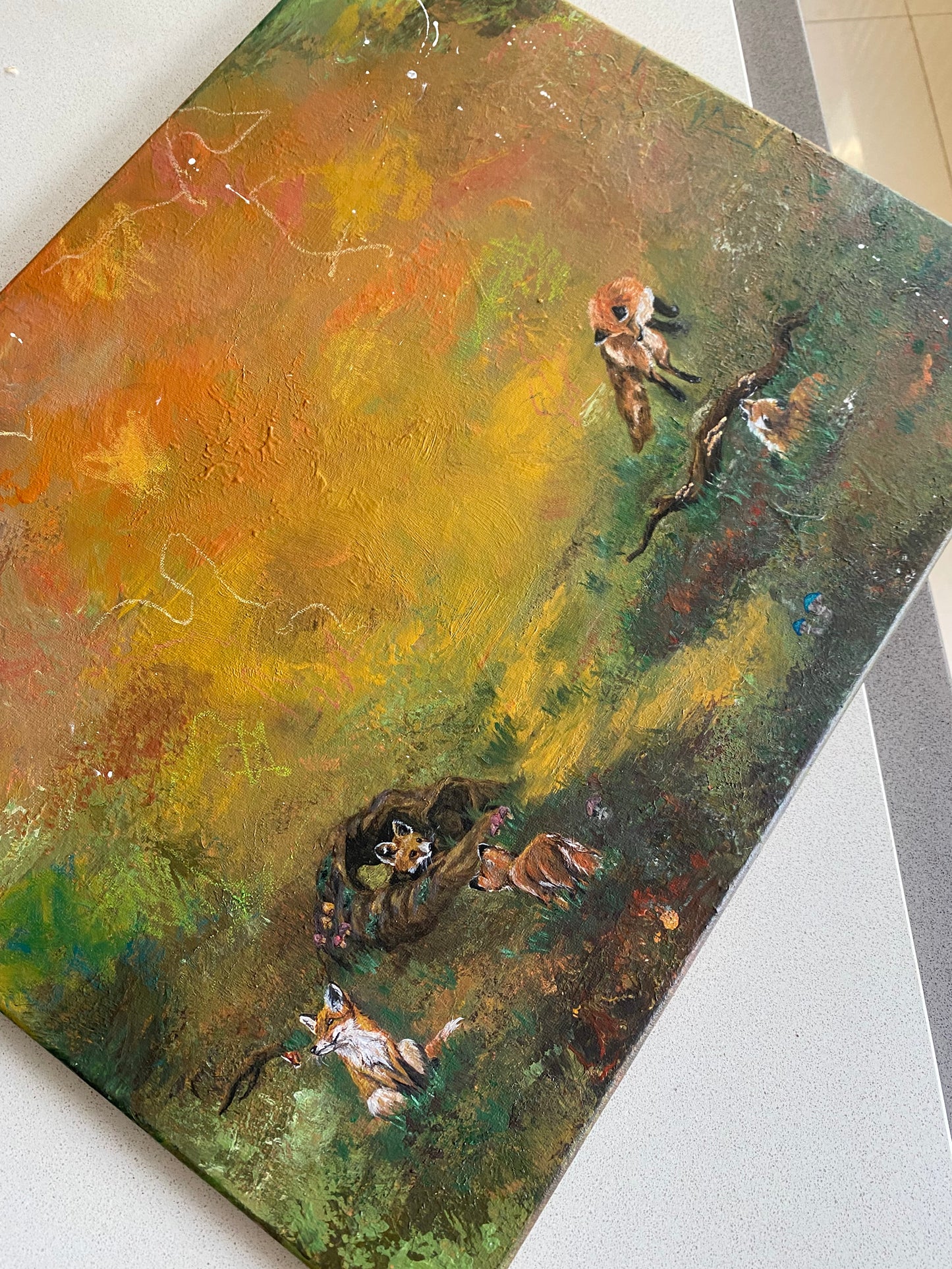 'Vulpes vulpes' - Fox acrylic painting on canvas. Original painting for art collector. UK art collector. Animal painting. Wildlife artist. Wildlife painting. Fox painting